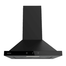 Bolero Flux PT 504400 Black A++ Campana Extractora Piramidal de 50cm, con 449,5m³/h de succión, Clase A+++, Control Táctil Invisible, Acabado en negro pintado y frontal cristal negro, Motor DC, Hand Movement Control, Función Booster, Filtros Lavables, Opción de filtros de carbono incluídos para recirculación.