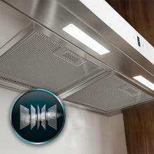 Bolero Flux PT 604400 Inox A+++ Hotte aspirante pyramidale , 60 cm, avec une puissance d'aspiration de 449,5 m³/h, classe A+++, contrôle tactile invisible, finition en acier inoxydable et façade en verre blanc, moteur DC, Hand Movement Control, fonction Booster, filtres lavables, option filtres à charbon inclus pour la recirculation.