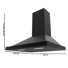 Bolero Flux PT 604400 Black A+++ Campana Extractora Piramidal de 60cm, con 449,5m³/h de succión, Clase A+++, Control Táctil Invisible, Acabado en negro pintado y frontal cristal negro, Motor BLDC, Hand Movement Control, Función Booster, Filtros Lavables, Opción de filtros de carbono incluídos para recirculación.