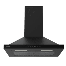 Bolero Flux PT 604400 Black A+++ Campana Extractora Piramidal de 60cm, con 449,5m³/h de succión, Clase A+++, Control Táctil Invisible, Acabado en negro pintado y frontal cristal negro, Motor BLDC, Hand Movement Control, Función Booster, Filtros Lavables, Opción de filtros de carbono incluídos para recirculación.