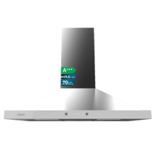 Bolero Flux PT 704400 Inox A+++ Cecotec campana Extractora Piramidal de 70cm, con 449,5m³/h de succión, Clase A+++, Control Táctil Invisible, Acabado en Acero Inoxidable y frontal cristal blanco, Motor BLDC, Hand Movement Control, Función Booster, Filtros Lavables, Opción de filtros de carbono incluídos para recirculación.