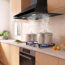 Bolero Flux PT 704400 Black A+++ Hotte aspirante pyramidale, 70 cm, avec une puissance d'aspiration de 449,5 m³/h, classe A+++, contrôle tactile invisible, finition en noir peint et façade en verre noir, moteur DC, Hand Movement Control, fonction Booster, filtres lavables, option filtres à charbon inclus pour la recirculation.
