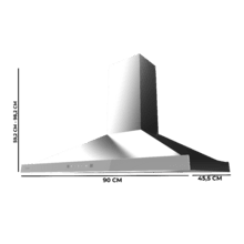 Bolero Flux PT 904400 Inox A+++ Hotte aspirante pyramidale, 90 cm, avec une puissance d'aspiration de 449,5 m³/h, classe A+++, contrôle tactile invisible, finition en acier inoxydable et façade en verre blanc, moteur DC, Hand Movement Control, fonction Booster, filtres lavables, option filtres à charbon inclus pour la recirculation.