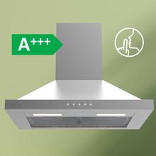 Bolero Flux PT 604000 Inox A+++ Cecotec Campana extractora Piramidal de 60cm de ancho, con 427,6m3/h de succión, 3 velocidades, SS Touch Control, acabado inoxidable, Clase Energética A+++, Motor DC, Luz Led, Filtros de Aluminio y Filtros de Carbono incluidos.