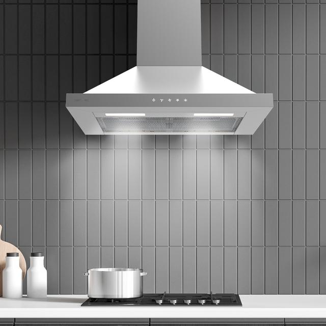 Bolero Flux PT 604000 Inox A+++ Cecotec Campana extractora Piramidal de 60cm de ancho, con 427,6m3/h de succión, 3 velocidades, SS Touch Control, acabado inoxidable, Clase Energética A+++, Motor DC, Luz Led, Filtros de Aluminio y Filtros de Carbono incluidos.