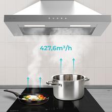 Bolero Flux PT 604000 Inox A+++ Cecotec Campana extractora Piramidal de 60cm de ancho, con 427,6m3/h de succión, 3 velocidades, SS Touch Control, acabado inoxidable, Clase Energética A+++, Motor DC, Luz Led, Filtros de Aluminio y Filtros de Carbono incluidos.