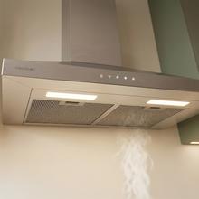Bolero Flux PT 604000 Inox A+++ Cecotec Campana extractora Piramidal de 60cm de ancho, con 427,6m3/h de succión, 3 velocidades, SS Touch Control, acabado inoxidable, Clase Energética A+++, Motor DC, Luz Led, Filtros de Aluminio y Filtros de Carbono incluidos.
