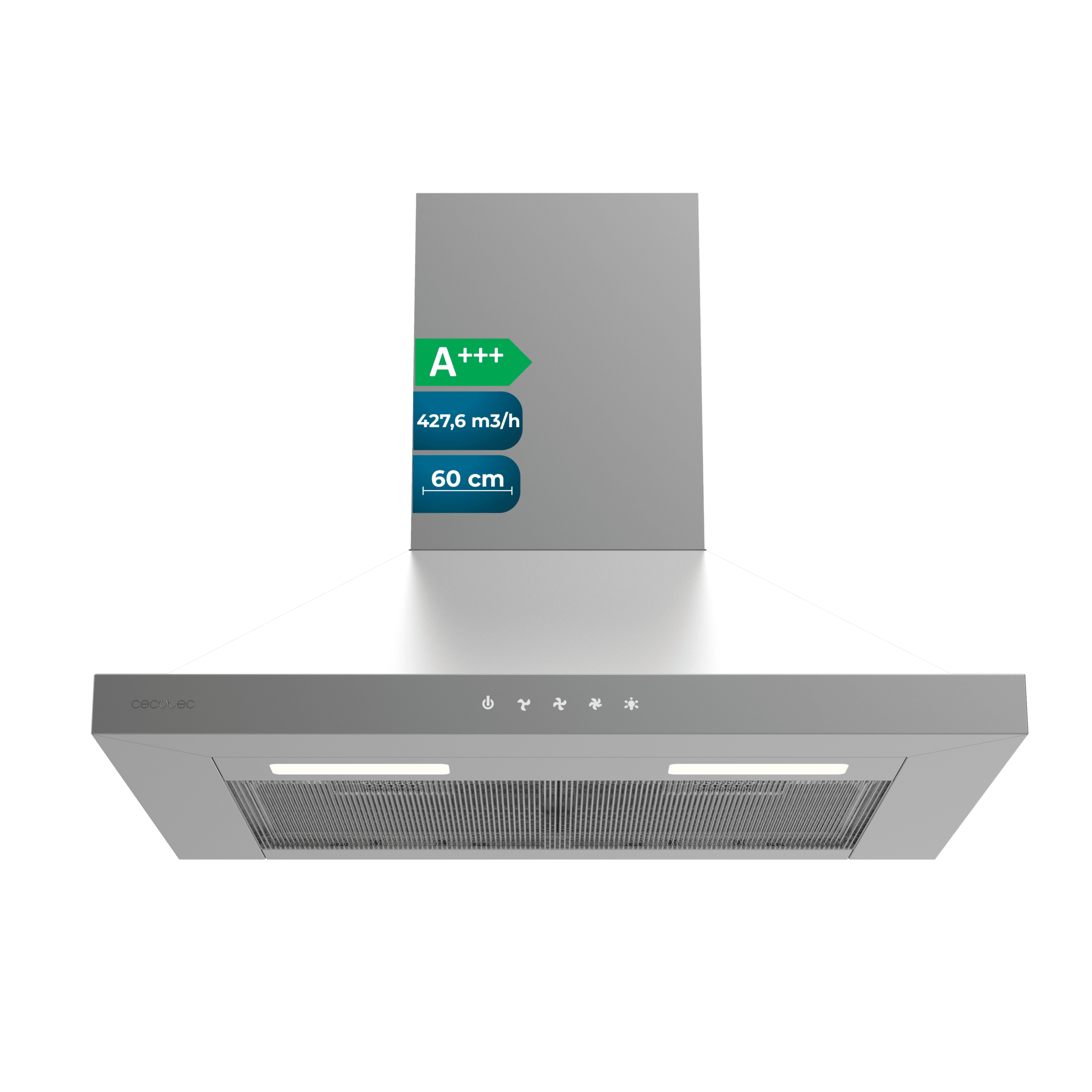 Hotte Aspirante Pyramidale Cecotec 60 Cm - 427,6 M³/h - A+++ - Inox - Commande Tactile - Moteur DC