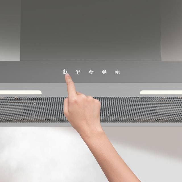 Bolero Flux TT 604000 Inox A++ Cecotec Campana extractora "T" de 60cm de ancho, con 393m3/h de succión, 3 velocidades, SS Touch Control, acabado inoxidable, Clase Energética A++, Motor DC, Luz Led, Filtros de Aluminio y Filtros de Carbono incluidos.
