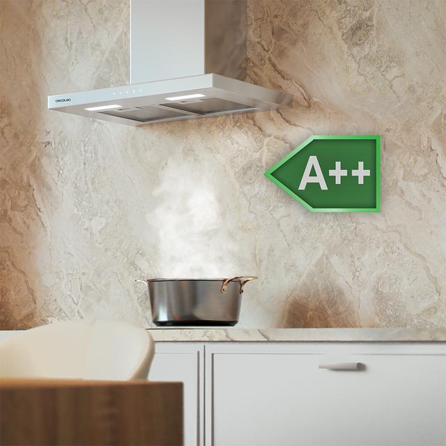 Bolero Flux TT 604000 Inox A++ Cecotec Campana extractora "T" de 60cm de ancho, con 393m3/h de succión, 3 velocidades, SS Touch Control, acabado inoxidable, Clase Energética A++, Motor DC, Luz Led, Filtros de Aluminio y Filtros de Carbono incluidos.