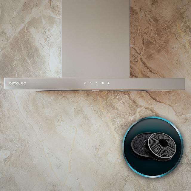 Bolero Flux TT 604000 Inox A++ Cecotec Campana extractora "T" de 60cm de ancho, con 393m3/h de succión, 3 velocidades, SS Touch Control, acabado inoxidable, Clase Energética A++, Motor DC, Luz Led, Filtros de Aluminio y Filtros de Carbono incluidos.