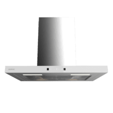 Bolero Flux TT 604400 Inox A++ Hotte aspirante en T, 60 cm, avec une puissance d'aspiration de 413,3 m³/h, classe A++, contrôle tactile invisible, finition en acier inoxydable et façade en verre blanc, moteur BLDC, Hand Movement Control, fonction Booster, filtres lavables, option filtres à charbon inclus pour la recirculation.