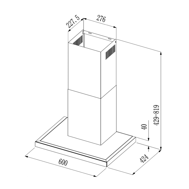 Bolero Flux TT 604400 Inox A++ Hotte aspirante en T, 60 cm, avec une puissance d'aspiration de 413,3 m³/h, classe A++, contrôle tactile invisible, finition en acier inoxydable et façade en verre blanc, moteur BLDC, Hand Movement Control, fonction Booster, filtres lavables, option filtres à charbon inclus pour la recirculation.