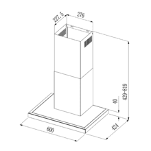 Bolero Flux TT 604400 Inox A++ Hotte aspirante en T, 60 cm, avec une puissance d'aspiration de 413,3 m³/h, classe A++, contrôle tactile invisible, finition en acier inoxydable et façade en verre blanc, moteur BLDC, Hand Movement Control, fonction Booster, filtres lavables, option filtres à charbon inclus pour la recirculation.