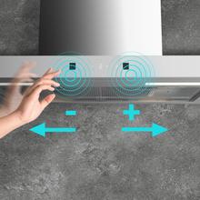 Bolero Flux TT 604400 Inox A++ Hotte aspirante en T, 60 cm, avec une puissance d'aspiration de 413,3 m³/h, classe A++, contrôle tactile invisible, finition en acier inoxydable et façade en verre blanc, moteur BLDC, Hand Movement Control, fonction Booster, filtres lavables, option filtres à charbon inclus pour la recirculation.