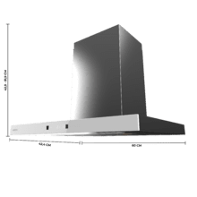 Bolero Flux TT 604400 Inox A++ Hotte aspirante en T, 60 cm, avec une puissance d'aspiration de 413,3 m³/h, classe A++, contrôle tactile invisible, finition en acier inoxydable et façade en verre blanc, moteur BLDC, Hand Movement Control, fonction Booster, filtres lavables, option filtres à charbon inclus pour la recirculation.