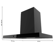 Bolero Flux TT 604400 Black A++ Hotte aspirante en T, 60 cm, avec une puissance d'aspiration de 413,3 m³/h, classe A++, contrôle tactile invisible, finition noire et façade en verre noir, moteur DC, Hand Movement Control, fonction Booster, filtres lavables, option filtres à charbon inclus pour la recirculation.