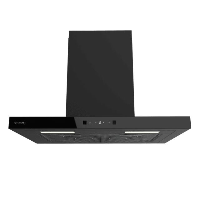 Bolero Flux TT 604400 Black A++ Hotte aspirante en T, 60 cm, avec une puissance d'aspiration de 413,3 m³/h, classe A++, contrôle tactile invisible, finition noire et façade en verre noir, moteur DC, Hand Movement Control, fonction Booster, filtres lavables, option filtres à charbon inclus pour la recirculation.