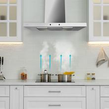 Bolero Flux TT 704400 Inox A++ Hotte aspirante en T, 70 cm, avec une puissance d'aspiration de 413,3 m³/h, classe A++, contrôle tactile invisible, finition en acier inoxydable et façade en verre blanc, moteur BLDC, Hand Movement Control, fonction Booster, filtres lavables, option filtres à charbon inclus pour la recirculation.