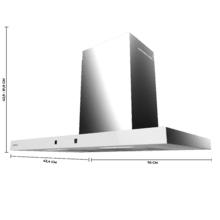 Bolero Flux TT 704400 Inox A++ Hotte aspirante en T, 70 cm, avec une puissance d'aspiration de 413,3 m³/h, classe A++, contrôle tactile invisible, finition en acier inoxydable et façade en verre blanc, moteur BLDC, Hand Movement Control, fonction Booster, filtres lavables, option filtres à charbon inclus pour la recirculation.