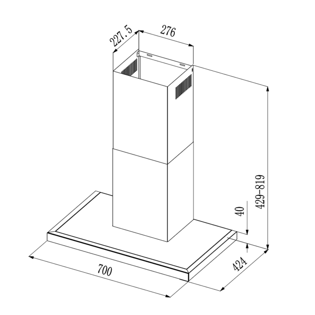 Bolero Flux TT 704400 Inox A++ Hotte aspirante en T, 70 cm, avec une puissance d'aspiration de 413,3 m³/h, classe A++, contrôle tactile invisible, finition en acier inoxydable et façade en verre blanc, moteur BLDC, Hand Movement Control, fonction Booster, filtres lavables, option filtres à charbon inclus pour la recirculation.