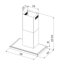 Bolero Flux TT 704400 Inox A++ Hotte aspirante en T, 70 cm, avec une puissance d'aspiration de 413,3 m³/h, classe A++, contrôle tactile invisible, finition en acier inoxydable et façade en verre blanc, moteur BLDC, Hand Movement Control, fonction Booster, filtres lavables, option filtres à charbon inclus pour la recirculation.