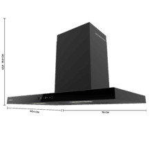 Bolero Flux TT 704400 Black A++ Hotte aspirante en T, 70 cm, avec une puissance d'aspiration de 413,3 m³/h, classe A++, contrôle tactile invisible, finition noire et façade en verre noir, moteur BLDC, Hand Movement Control, fonction Booster, filtres lavables, option filtres à charbon inclus pour la recirculation.