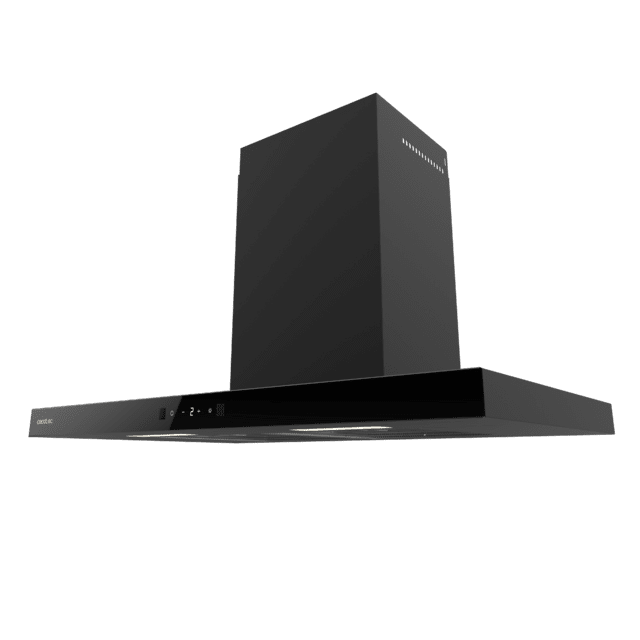 Bolero Flux TT 704400 Black A++ Hotte aspirante en T, 70 cm, avec une puissance d'aspiration de 413,3 m³/h, classe A++, contrôle tactile invisible, finition noire et façade en verre noir, moteur BLDC, Hand Movement Control, fonction Booster, filtres lavables, option filtres à charbon inclus pour la recirculation.