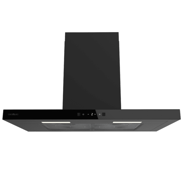 Bolero Flux TT 704400 Black A++ Hotte aspirante en T, 70 cm, avec une puissance d'aspiration de 413,3 m³/h, classe A++, contrôle tactile invisible, finition noire et façade en verre noir, moteur BLDC, Hand Movement Control, fonction Booster, filtres lavables, option filtres à charbon inclus pour la recirculation.