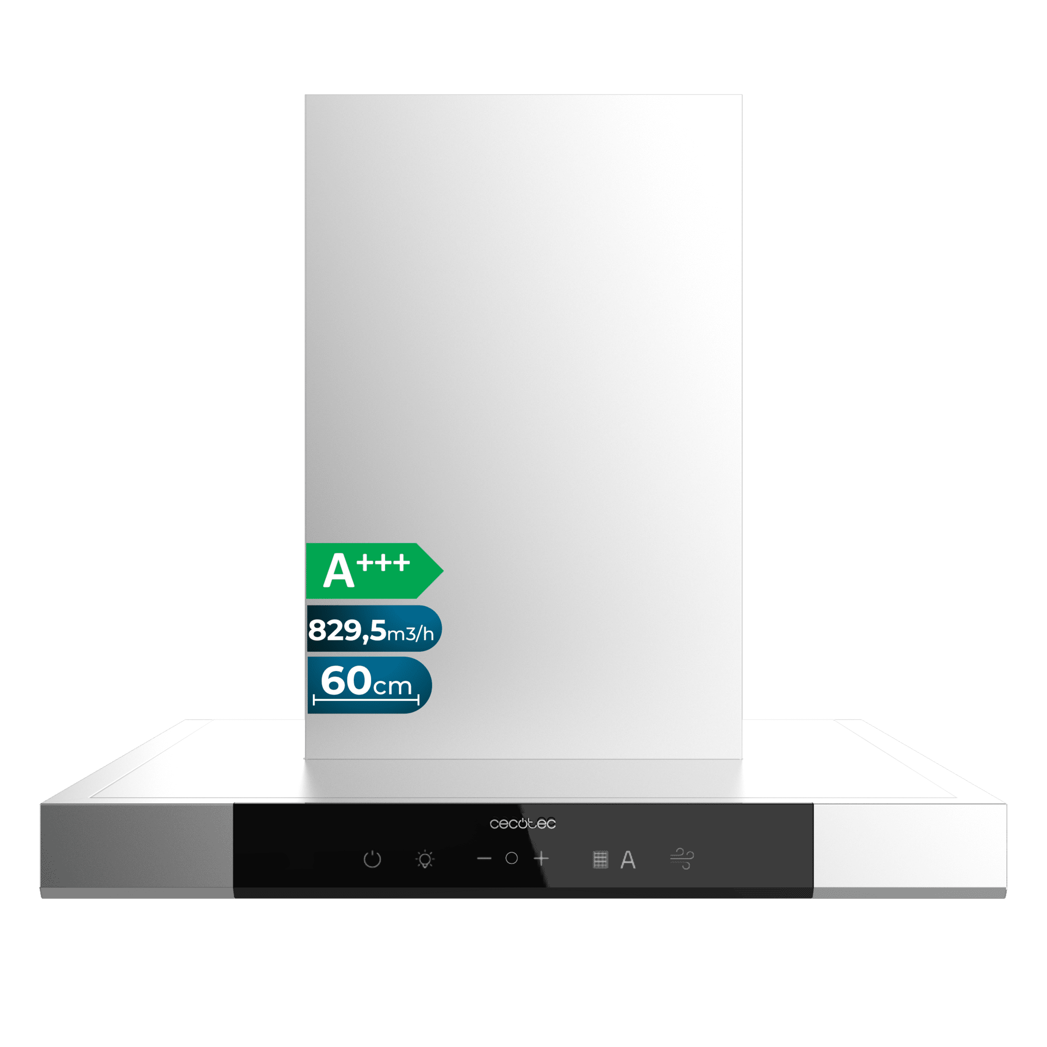 Bolero Flux TT 609500 Slim Inox A+++ Hotte aspirante en T de 60 cm de largeur, avec une puissance d'aspiration de 829,5 m³/h, classe A+++, Hand Movement Control, finition en acier inoxydable, moteur DC, double Booster, Heat Sensor, Air Cleanning Function, filtres lavables, option filtres à charbon inclus pour la recirculation.