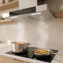 Bolero Flux TT 609500 Slim Inox A+++ Campana Extractora en forma de T de 60 cm de ancho, con 829,5 m³/h de succión, Clase A+++, Hand Movement Control,  Acabado en acero inoxidable, Motor DC, Doble Booster, Heat Sensor, Air Cleanning Function, Filtros Lavables, Opción de filtros de carbono incluídos para recirculación.