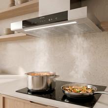 Bolero Flux TT 909500 Slim Inox A+++ Campana Extractora en forma de T de 90 cm de ancho, con 829,5 m³/h de succión, Clase A+++, Hand Movement Control,  Acabado en acero inoxidable, Motor DC, Doble Booster, Heat Sensor, Air Cleanning Function, Filtros Lavables, Opción de filtros de carbono incluídos para recirculación.