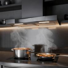 Bolero Flux TT 909500 Slim Dark Inox A+++ Campana Extractora en forma de T de 90 cm de ancho, con 829,5 m³/h de succión, Clase A+++, Hand Movement Control,  Acabado en acero inoxidable Dark, Motor DC, Doble Booster, Heat Sensor, Air Cleanning Function, Filtros Lavables, Opción de filtros de carbono incluídos para recirculación.