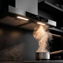 Bolero Flux TT 909500 Slim Dark Inox A+++ Campana Extractora en forma de T de 90 cm de ancho, con 829,5 m³/h de succión, Clase A+++, Hand Movement Control,  Acabado en acero inoxidable Dark, Motor DC, Doble Booster, Heat Sensor, Air Cleanning Function, Filtros Lavables, Opción de filtros de carbono incluídos para recirculación.