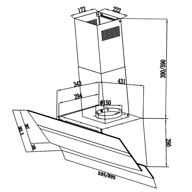 Bolero Flux DT 604400 Matt Black A+++ Hotte aspirante décorative de 60 cm en verre mat et brillant, cheminée en inox, avec une puissance d'aspiration de 416,5 m³/h, classe A+++, moteur BLDC, contrôle tactile invisible, Hand Movement Control, 3 vitesses, fonction Booster, éclairage LED, filtres en aluminium, option filtres à charbon inclus.