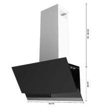 Bolero Flux DT 604400 Matt Black A+++ Hotte aspirante décorative de 60 cm en verre mat et brillant, cheminée en inox, avec une puissance d'aspiration de 416,5 m³/h, classe A+++, moteur BLDC, contrôle tactile invisible, Hand Movement Control, 3 vitesses, fonction Booster, éclairage LED, filtres en aluminium, option filtres à charbon inclus.