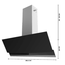 Bolero Flux DT 904400 Matt Black A+++ Exaustor Decorativo de 90 cm em vidro mate e brilhante, chaminé em aço inoxidável, com 416,5 m³/h de sucção, classe A+++, motor DC, controlo tátil invisível, controlo por movimento da mão, 3 velocidades, função Booster, luz LED, filtros de alumínio, opção de filtros de carbono incluídos.