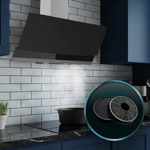 Bolero Flux DT 904400 Matt Black A+++ Exaustor Decorativo de 90 cm em vidro mate e brilhante, chaminé em aço inoxidável, com 416,5 m³/h de sucção, classe A+++, motor DC, controlo tátil invisível, controlo por movimento da mão, 3 velocidades, função Booster, luz LED, filtros de alumínio, opção de filtros de carbono incluídos.