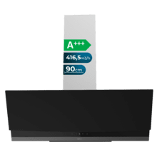 Bolero Flux DT 904400 Matt Black A+++ Cecotec Campana Extractora Decorativa de 90cm en Cristal Mate y Brillante, Chimenea Inox, con 416,5m³/h de succión, Clase A+++, Motor DC, Control Táctil Invisible, Hand Movement Control, 3 Velocidades, Función Booster, Luz LED, Filtros de aluminio, Opción de filtros de carbono incluídos.
