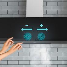 Bolero Flux DT 904400 Matt Black A+++ Exaustor Decorativo de 90 cm em vidro mate e brilhante, chaminé em aço inoxidável, com 416,5 m³/h de sucção, classe A+++, motor DC, controlo tátil invisível, controlo por movimento da mão, 3 velocidades, função Booster, luz LED, filtros de alumínio, opção de filtros de carbono incluídos.