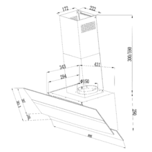 Bolero Flux DT 904400 Matt Black A+++ Exaustor Decorativo de 90 cm em vidro mate e brilhante, chaminé em aço inoxidável, com 416,5 m³/h de sucção, classe A+++, motor DC, controlo tátil invisível, controlo por movimento da mão, 3 velocidades, função Booster, luz LED, filtros de alumínio, opção de filtros de carbono incluídos.