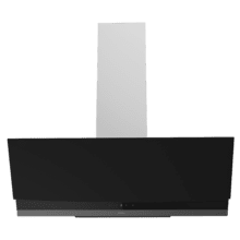 Bolero Flux DT 904400 Matt Black A+++ Exaustor Decorativo de 90 cm em vidro mate e brilhante, chaminé em aço inoxidável, com 416,5 m³/h de sucção, classe A+++, motor DC, controlo tátil invisível, controlo por movimento da mão, 3 velocidades, função Booster, luz LED, filtros de alumínio, opção de filtros de carbono incluídos.