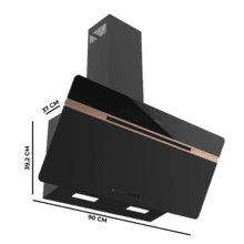 Bolero Flux DT 907500 Matt Black A+++ Cecotec Campana Extractora Decorativa de 90cm en Cristal negro Mate y Brillante con detalles en color cobre, Chimenea negra, con 717,2m³/h de succión, Clase A+++, Motor BLDC, Control Táctil, Hand Movement Control, Doble Función Booster, Función Air Cleanning, Wifi para utilizar con App, Luz LED, Filtros de aluminio, Opción de filtros de carbono incluídos.