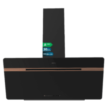 Bolero Flux DT 907500 Matt Black A+++ Cecotec Campana Extractora Decorativa de 90cm en Cristal negro Mate y Brillante con detalles en color cobre, Chimenea negra, con 717,2m³/h de succión, Clase A+++, Motor BLDC, Control Táctil, Hand Movement Control, Doble Función Booster, Función Air Cleanning, Wifi para utilizar con App, Luz LED, Filtros de aluminio, Opción de filtros de carbono incluídos.