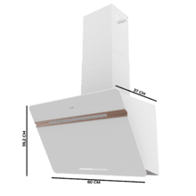 Bolero Flux DT 607500 Matt White A+++ Cecotec Campana Extractora Decorativa de 60cm en Cristal blanco Mate y Brillante con detalles en color cobre, Chimenea inox, con 717,2m³/h de succión, Clase A+++, Motor BLDC, Control Táctil, Hand Movement Control, Doble Función Booster, Función Air Cleanning, Wifi para utilizar con App, Luz LED, Filtros de aluminio, Opción de filtros de carbono incluídos.