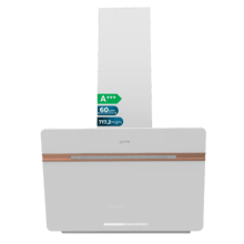 Bolero Flux DT 607500 Matt White A+++ Cecotec Campana Extractora Decorativa de 60cm en Cristal blanco Mate y Brillante con detalles en color cobre, Chimenea inox, con 717,2m³/h de succión, Clase A+++, Motor BLDC, Control Táctil, Hand Movement Control, Doble Función Booster, Función Air Cleanning, Wifi para utilizar con App, Luz LED, Filtros de aluminio, Opción de filtros de carbono incluídos.