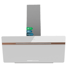 Bolero Flux DT 907500 Matt White A+++ Cecotec Campana Extractora Decorativa de 90cm en Cristal blanco  mate y Brillante con detalles en color cobre, Chimenea inox, con 717,2m³/h de succión, Clase A+++, Motor BLDC, Control Táctil, Hand Movement Control, Doble Función Booster, Función Air Cleanning, Wifi para utilizar con App, Luz LED, Filtros de aluminio, Opción de filtros de carbono incluídos.