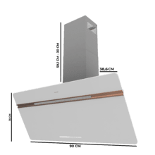 Bolero Flux DT 907500 Matt White A+++ Cecotec Campana Extractora Decorativa de 90cm en Cristal blanco  mate y Brillante con detalles en color cobre, Chimenea inox, con 717,2m³/h de succión, Clase A+++, Motor BLDC, Control Táctil, Hand Movement Control, Doble Función Booster, Función Air Cleanning, Wifi para utilizar con App, Luz LED, Filtros de aluminio, Opción de filtros de carbono incluídos.