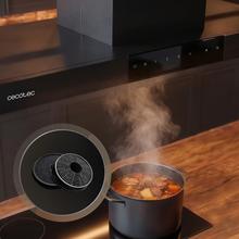 Bolero Flux CCT 1806900 Black A++ Campana Extractora de Isla Premium de 1,8 metros de ancho, Succión 689,5 m3/h, Clase A++, Motor DC, Doble Booster, Air Cleaning, Heat Sensor y Tecnología Inteligente para Cocinas, Filtros de aluminio y filtro de carbono incluídos.