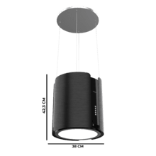 Bolero Flux CRE 385500 Negro A+ Campana colgante redonda de 38cm de diametro, Clase A+, Motor DC, Succión 591,2m3/h, Acabado en acero negro,  Control de botones electrónicos, Filtro de Carbono.